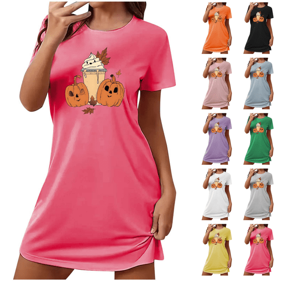 Utoimkio Women's Halloween Short Sleeve Nightgowns Soft Scoop Neck Pumpkin Print Sleepshirt Relaxed Loose Fit Lightweight Sleepwear for Daily Wear Size S-XXL