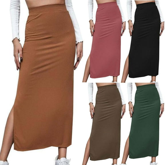 Utoimkio Women's High Elastic Waist Pleated Maxi Skirt Casual Side Split Pleated Skirts