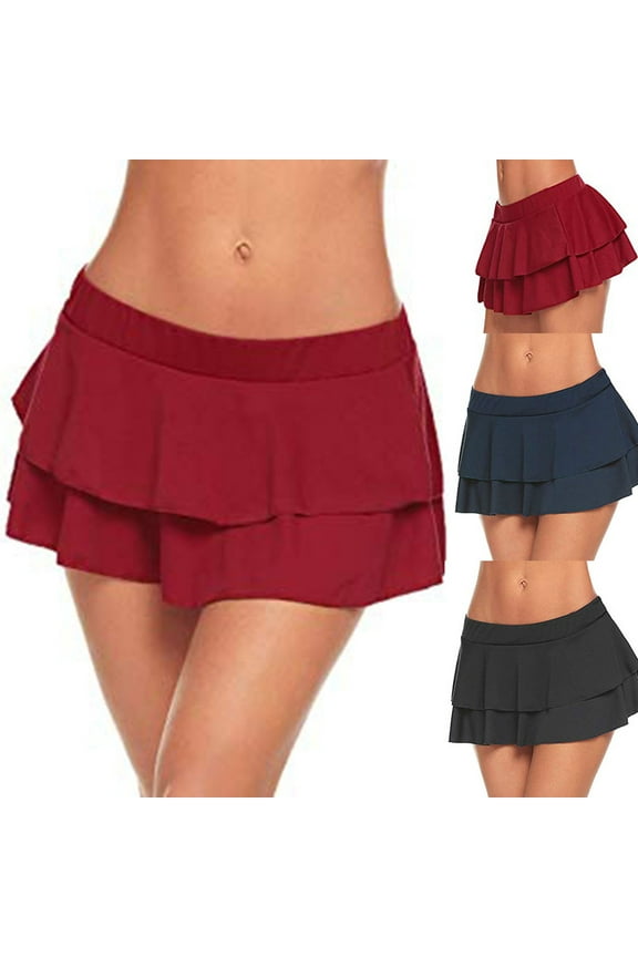 Women's High Waist Swim Skirt Tummy Control Bathing Suit Summer Beach Bikini Bottom Tankini Skirt