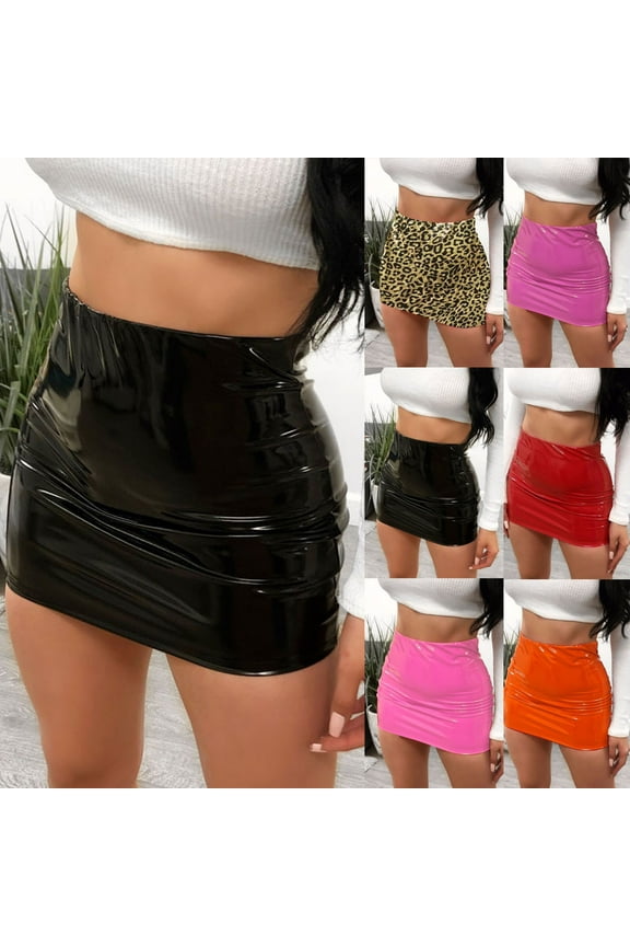 Women's High Waisted Leather Bodycon Mini Pencil Skirts Casual Slim Pleated Skirts