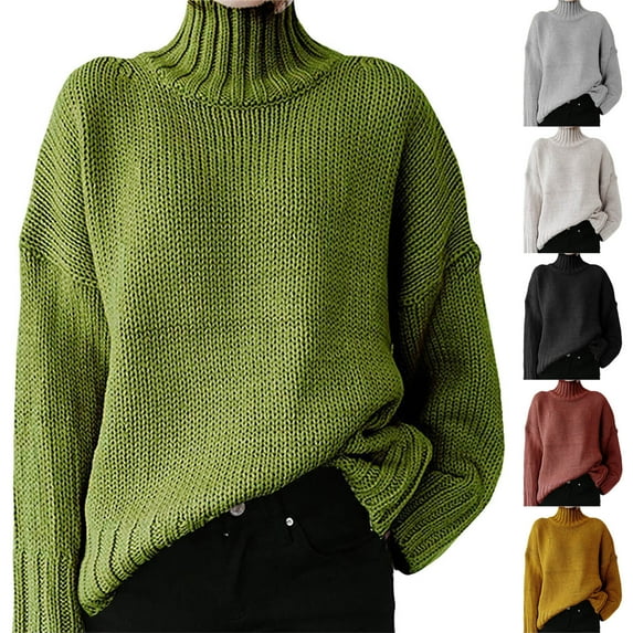 Utoimkio Women's Knit Turtleneck Sweaters Casual Long Sleeve Pullover Sweaters Fall Loose Fit Pullover Tops for Women