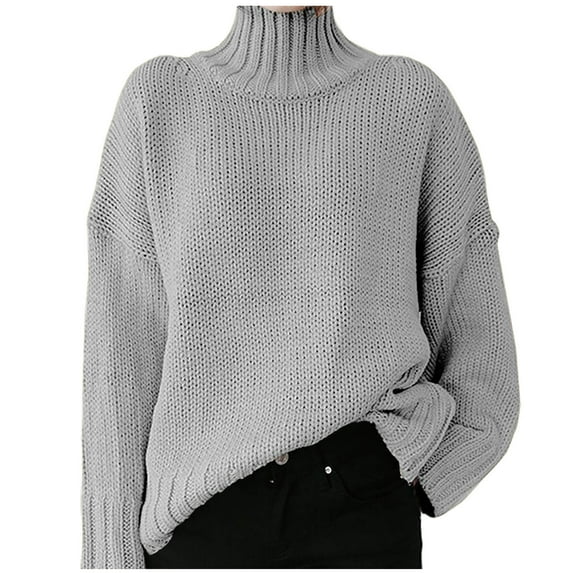 Utoimkio Women's Knit Turtleneck Sweaters Casual Long Sleeve Pullover Sweaters Fall Loose Fit Pullover Tops for Women