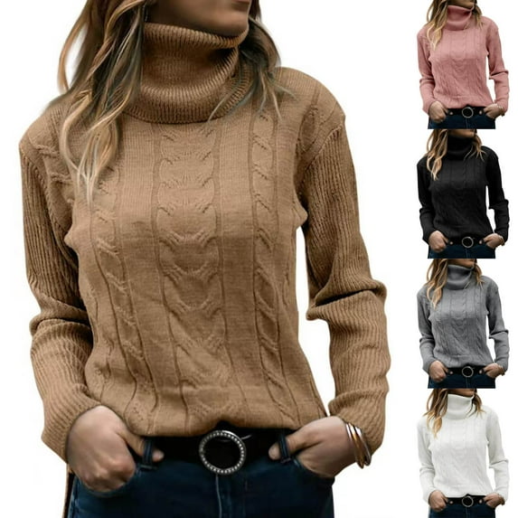 Utoimkio Women's Knit Turtleneck Sweaters Casual Long Sleeve Pullover Sweaters Fall Loose Fit Pullover Tops for Women