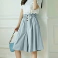 thumbnail image 1 of Utoimkio Women's Light Blue Culotte Shorts,High Waisted Cropped Wide Leg Trousers with Ruffled Waist and Buttons, 1 of 6