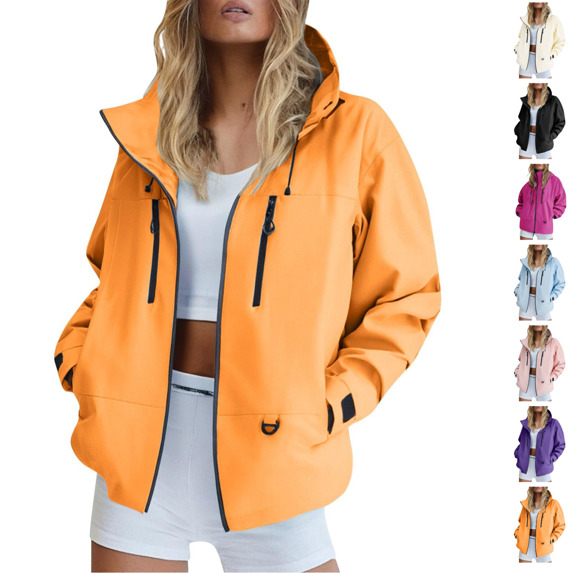 Utoimkio Women's Lightweight Outdoor Hooded Rain Jacket,Full Zip Long Sleeve Windproof Coat with Pockets Spring Fall Outerwear Size S-XXL