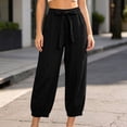 thumbnail image 1 of Utoimkio Women's Linen Jogger Pants Self Tie Bow Elastic Waist Dual Side Pockets Cuffed Ankle Casual Cropped Bottoms for Summer Daily Wear, 1 of 6
