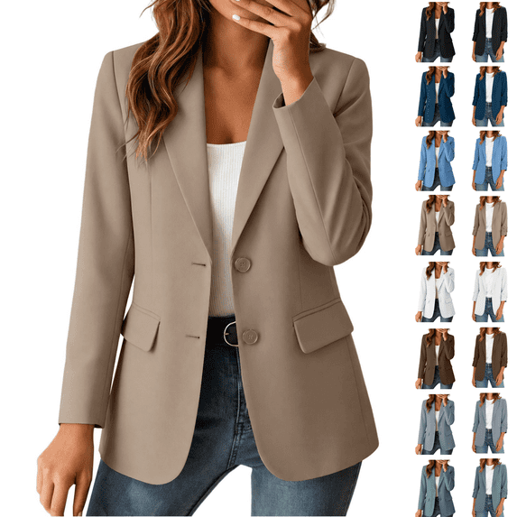 Utoimkio Women's Long Sleeve Blazer Jackets Button Front Notch Lapel Casual Blazers with Pockets Size S-3XL