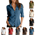 thumbnail image 1 of Utoimkio Women's Long Sleeve Button Down Shirts Cotton Linen Dress Shirts Casual Spring Fall Tops Work Blouses Size S-XXL, 1 of 8