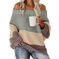 thumbnail image 1 of VerPetridure Women's Long Sleeve Crewneck Off Shoulder Pullover Sweaters Casual Loose Fit Color Block Knitted Sweaters Knitwear Tops, 1 of 5