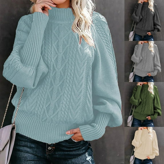 Utoimkio Women's Long Sleeve Crewneck Sweaters Casual Loose Pullover Sweater Winter Solid Knitted Outwear Jumper Tops