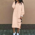 thumbnail image 1 of Utoimkio Women's Long Sleeve Hooded Sweatshirt Dress Casual Loose Drawstring Midi Dresses for Women with Pockets, 1 of 6
