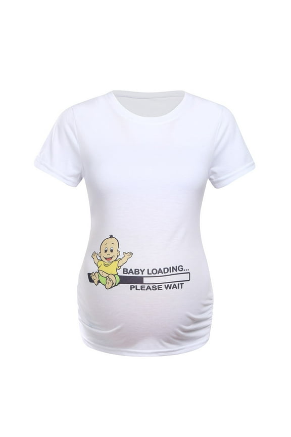 Women's Maternity Cute Baby Letter Print T Shirt Short Sleeve Crewneck Loose Shirts Summer Pregnancy Tee Tops