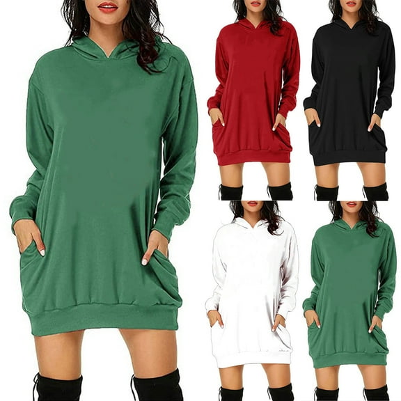 Utoimkio Women's Merry Christmas Long Sleeve Hooded Dresses Fall Winter Casual Loose Pullover Sweatshirt Christmas Hoodie Dress for Women with Pockets