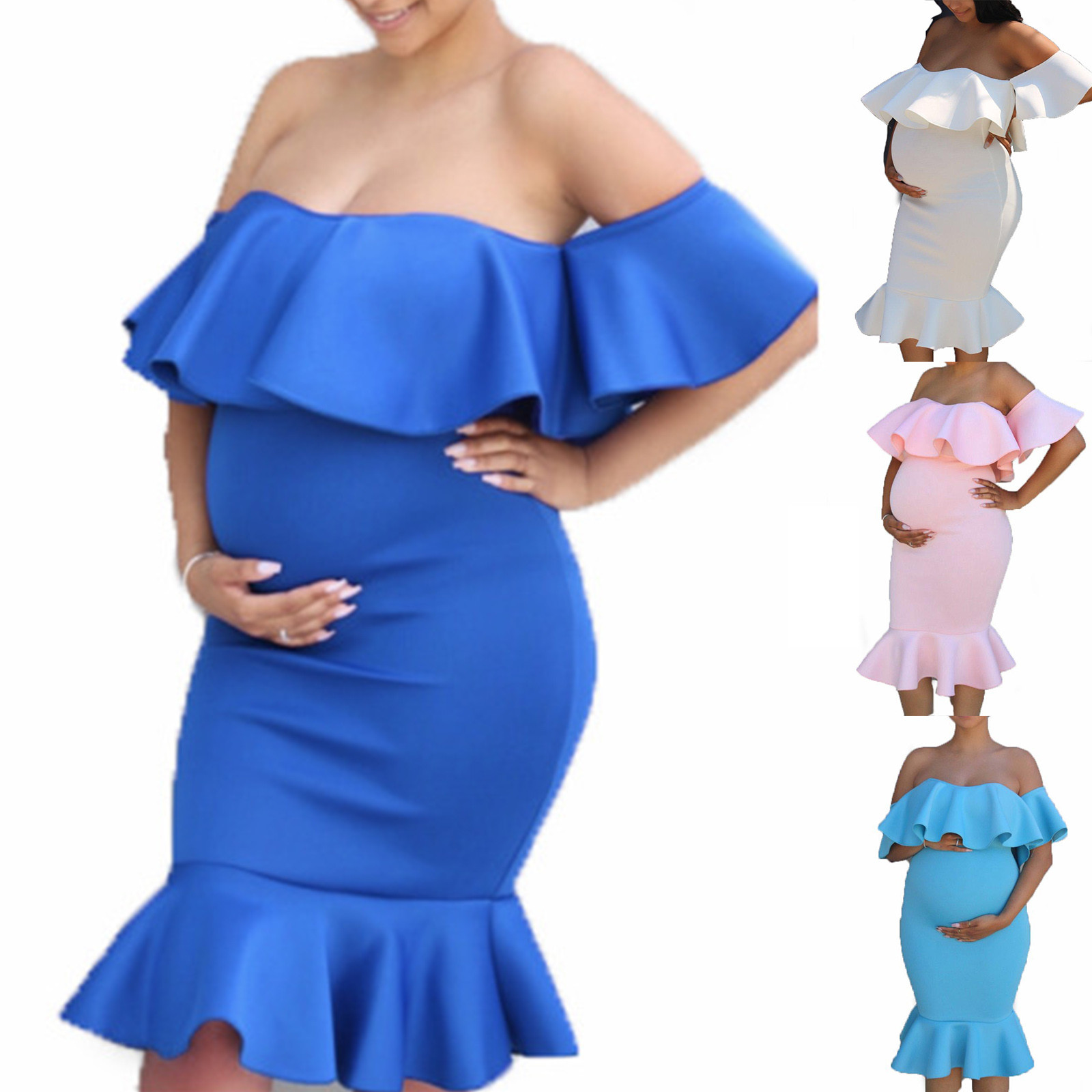 Utoimkio Women's Off Shoulder Ruffles Maternity Dress for Photoshoot