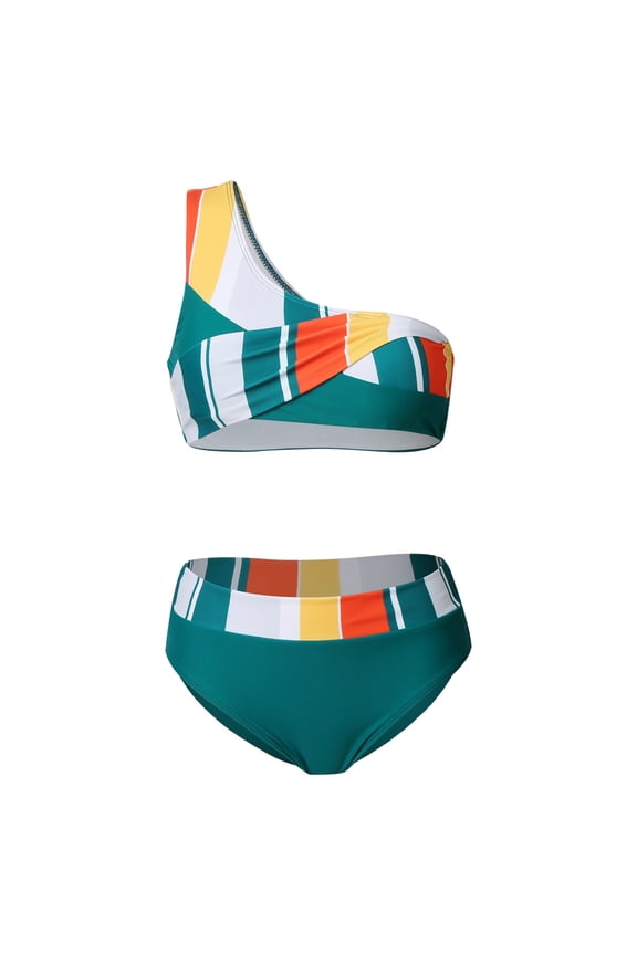 Women's One Shoulder Bikini Sets Two Piece Swimsuit High Waisted Off the Shoulder Bathing Suit for Women