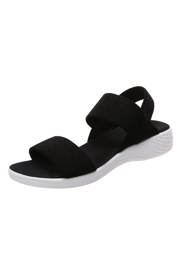 Women’s Open Toe Flat Sandals Soft Straps Slip-on Elastic Slingback Summer Beach Sandals for Women Comfort Casual Walking Sandals