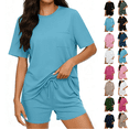 thumbnail image 1 of Utoimkio Women's Pajama Sets 2 Piece Soft Comfy Short Sleeve Top and Shorts Summer Sleepwear Round Neck Pjs Lounge Sets with Pockets Size S-XXL, 1 of 7