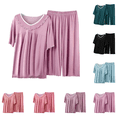 thumbnail image 1 of Utoimkio Women's Pajama Sets Short Sleeve Shirts with Capri Pants Soft Comfy Lounge Sleepwear Pjs Two Piece Set Size L-3XL, 1 of 3