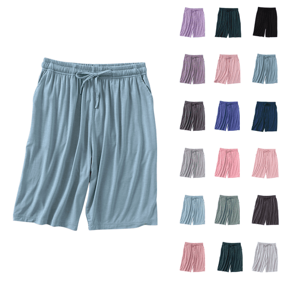 Utoimkio Women's Pajama Shorts Soft Comfy Lounge Bottom Solid Color Elastic Waist Knee Length Shorts Home Sleepwear with Pockets Size M-XXL