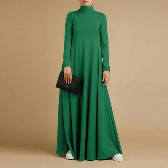 Utoimkio Women's Plus Size Turtleneck Long Sleeve Maxi Dress Casual Loose Flowy Plain Long Fall Dresses for Women Casual Daily Dresses