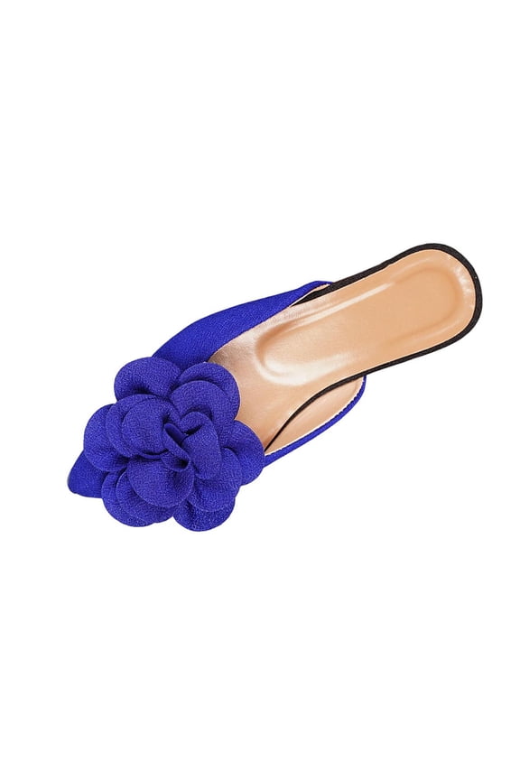 Women's Pointed Toe Flower Flat Sandals Soft Slip On Slides Closed Toe Summer House Slippers