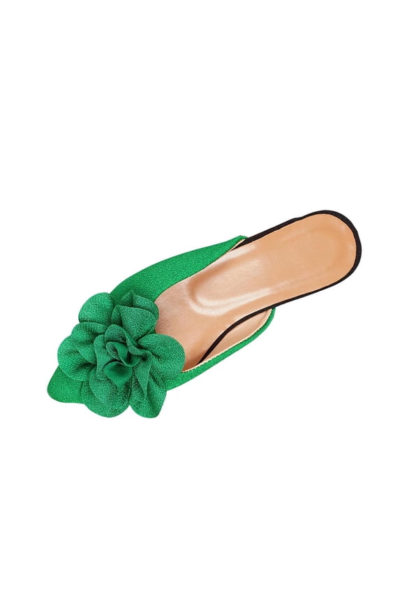 Women's Pointed Toe Flower Flat Sandals Soft Slip On Slides Closed Toe Summer House Slippers