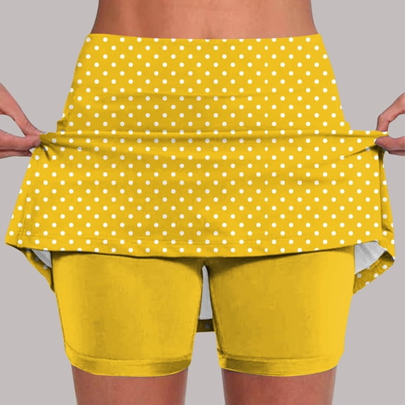 Utoimkio Women's Polka Dot Tennis Skirt with Built-in Shorts,High Waist Casual Athletic Skort for Golf & Workout