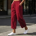 thumbnail image 1 of Utoimkio Women's Roll Cuff Cropped Linen Capri Pants Full Elastic Gathered High Waist Calf-Length Trousers with Inset Side Pockets for Summer Beach Casual Daily Wear, 1 of 8