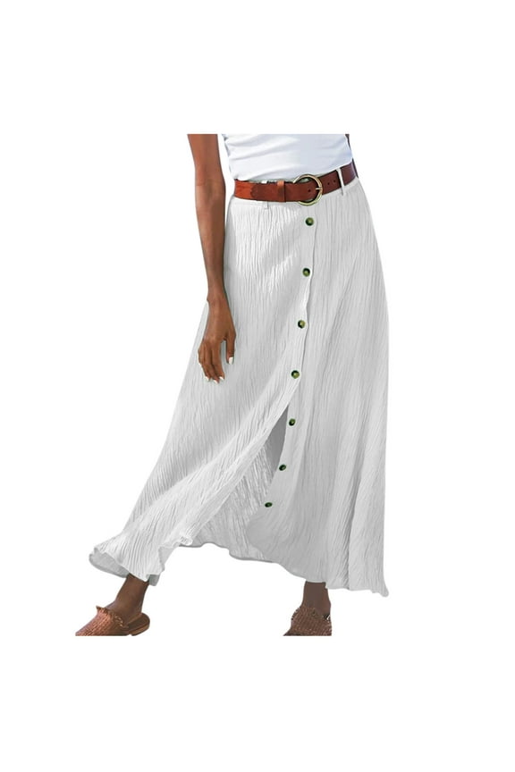 Women's Ruffles High Waist Maxi Skirt Casual A Line Button Down Pleated Skirts