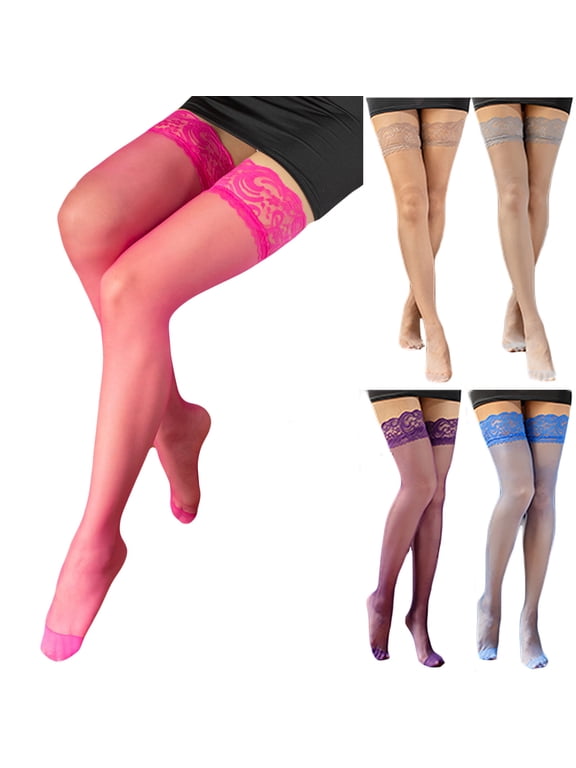 Women’s Sheer Thigh High Stockings Hosiery Nylon Stay Up Pantyhose for Women with Comfort Lace Top Anti-Slip Silicone Elastic Band