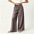 thumbnail image 1 of Utoimkio Women's Side Tie Linen Wide Leg Pants Elastic Ruched Waist with Side Pockets for Beach Vacation Daily Walking, 1 of 7