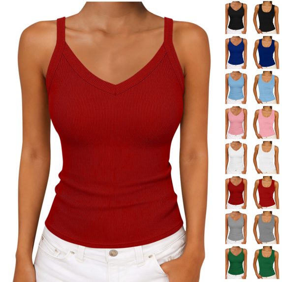Utoimkio Women's Slim Fit Ribbed Tank Tops Summer V Neck Cami T Shirts Loungewear for Daily Wear Size S-XXL