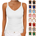 thumbnail image 1 of Utoimkio Women's Slim Fit Ribbed Tank Tops Summer V Neck Cami T Shirts Loungewear for Daily Wear Size S-XXL, 1 of 6