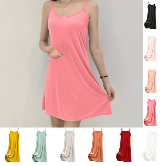 Utoimkio Women's Spaghetti Strap Nightgowns Summer Loose Breathable Scoop Neck Sleep Dress Solid Color Flowy Pajama Dress Size M-XL