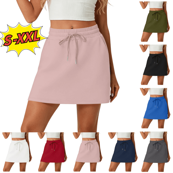 Utoimkio Women's Stretch A Line Skirts Built-in Shorts,Drawstring Summer Casual Lounge Short Skirt with Pockets Size S-XXL