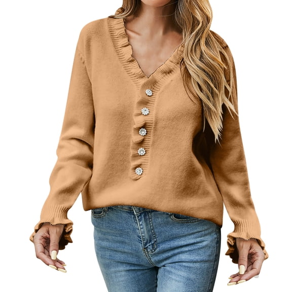 Utoimkio Women's Striped Fall Sweater Pullover V Neck Long Sleeve Cable Knitted Casual Loose Lightweight Sweaters for Women