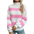 thumbnail image 1 of Utoimkio Women's Striped Turtleneck Sweater Pullover Long Sleeve Cable Knitted Color Block Casual Loose Lightweight Sweaters for Women, 1 of 9