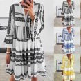 thumbnail image 1 of Utoimkio Women's Summer 3/4 Sleeve Floral Print Midi Dress Casual Loose Button Down V Neck Summer Beach Long Dresses for Women, 1 of 6