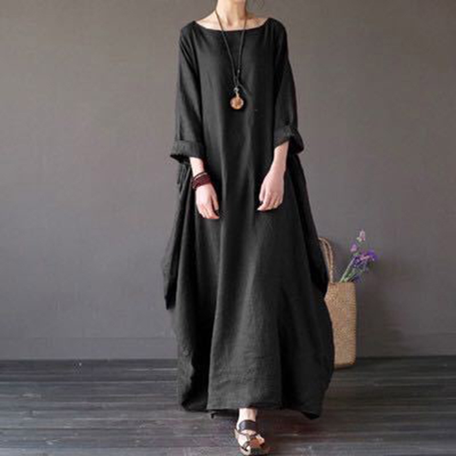 Fashion New Women Long Party Dress Linen Cotton Plus Loose Sleeveless Dresses One Size