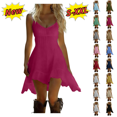 thumbnail image 1 of Utoimkio Women's Summer Linen Mini Dress Tiered Cami Spaghetti Strap Flowy Swing A-Line Dresses Ruffled Hem Beach Sundress Size S-XXL, 1 of 5
