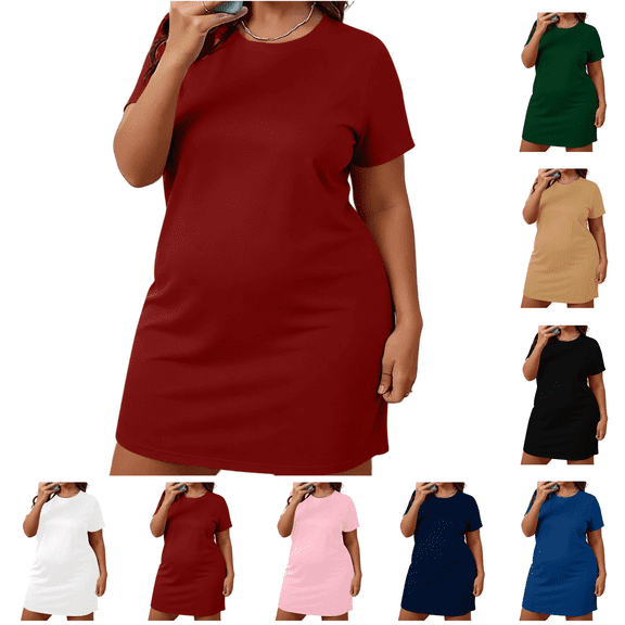 Utoimkio Women's Summer Short Sleeve T-shirt Dress Plus Size Loose Mini Nightgown Comfy Soft Crewneck Lounge Sleepwear Size L-5XL