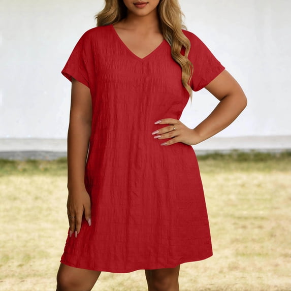 Utoimkio Women's Summer T Shirt Dress Casual Short Sleeve V Neck Loose Flowy Mini Dresses Size L-5XL