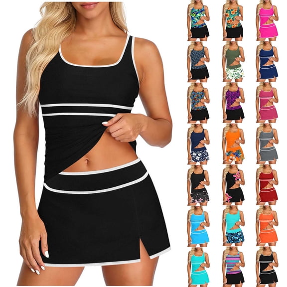 Utoimkio Women's Summer Tankini Swimsuits with Skirt,Two Piece Bathing Suits for Women Tummy Control Slim Fit Swimwear Size S-XXL