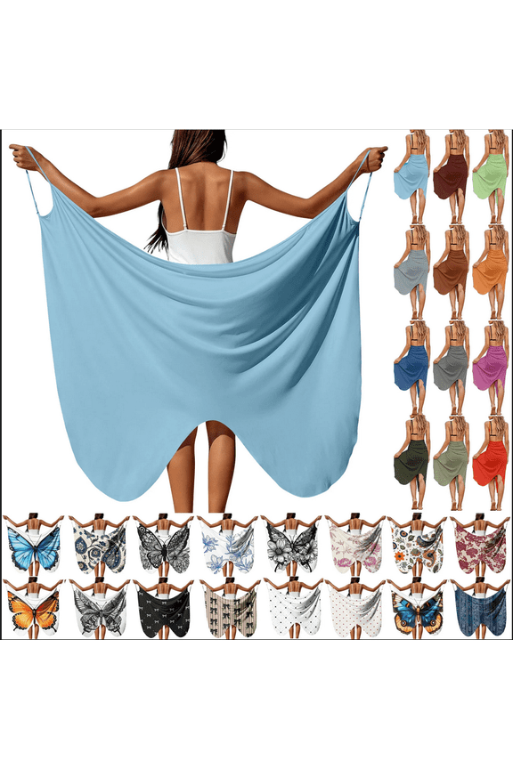 Women's Swimsuit Cover Up Beachwear Spaghetti Strap Chiffon Long Wrap Dress Lightweight Summer Solid Color Butterfly Beach Coverups Size S-5XL