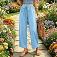 thumbnail image 1 of Utoimkio Women's Textured Crinkled Cropped Wide Leg Pants Drawstring Elastic High Waist Lightweight Straight Ankle Trousers with Side Pockets for Summer Beach Daily Walking, 1 of 7