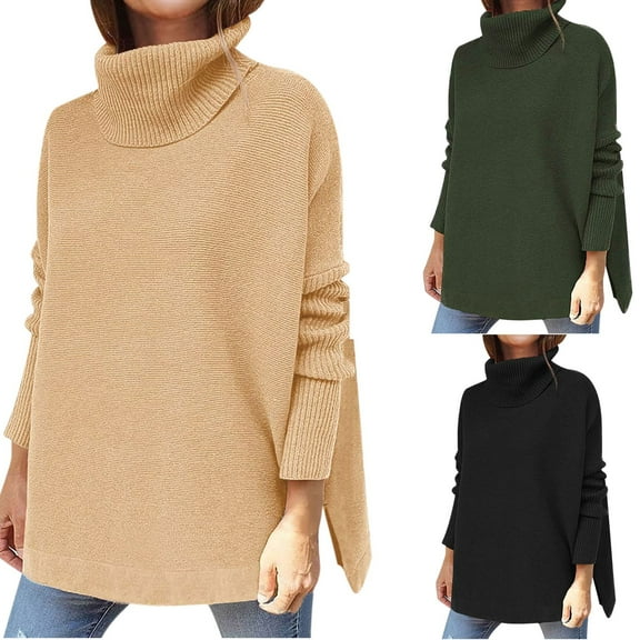 Utoimkio Women's Turtleneck Knit Sweaters Batwing Sleeve Casual Loose Pullover Sweaters Winter Solid Outwear Jumper Tops