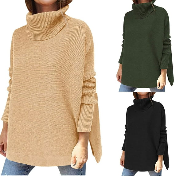 Utoimkio Women's Turtleneck Knit Sweaters Batwing Sleeve Casual Loose Pullover Sweaters Winter Solid Outwear Jumper Tops