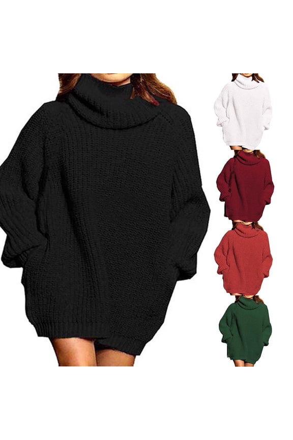Women's Turtleneck Knit Sweaters Long Sleeve Casual Loose Pullover Sweaters Winter Solid Outwear Jumper Tops