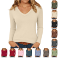 thumbnail image 1 of Utoimkio Women's V Neck Long Sleeve Undershirts Slim Fitted Stretchy Casual Basic Tee for Daily Wear Size XS-XL, 1 of 9