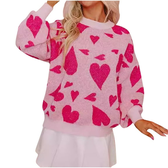 Utoimkio Women's Valentine's Day Pullover Sweaters Long Sleeve Crew Neck Knit Pullover Tops Dressy Blouse 2025 Casual Winter Outfits